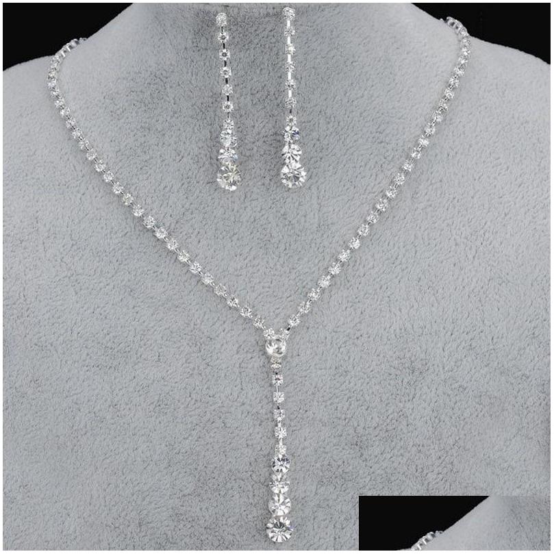 

Jewelry Bling Crystal Bridal Set Sier Plated Necklace Diamond Earrings Wedding Jewellery Sets Bride Bridesmaids Accessories Drop Del Dh53Z