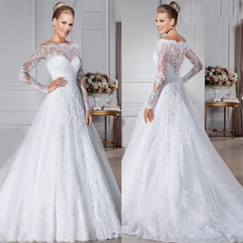 2023 robe de mariée robes de mariée pure manches longues col en V orné de dentelle brodé romantique princesse blush une ligne plage robes de mari