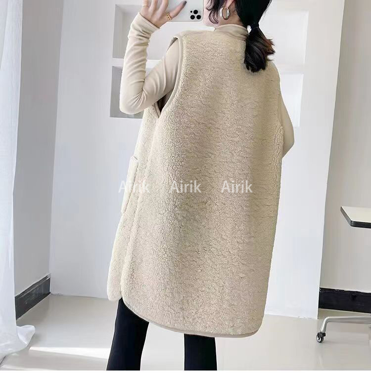 

Lamb hair vest Moncler Maya women's winter wear new 2023 medium and long Korean version loose waistcoat thickened free style lamb vest coat women NFC scan