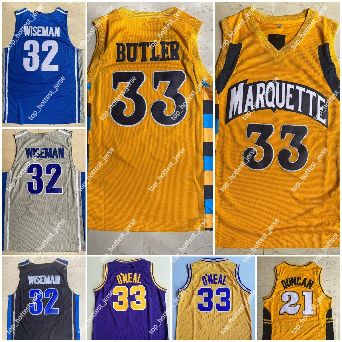 

LSU Tigers 33 Shaquille ONeal College Basketball Jersey Yellow 32 James Wiseman Marquette Golden Eagles 33 Jimmy Butler White Yellow Mens Jerseys Stitched NCAA