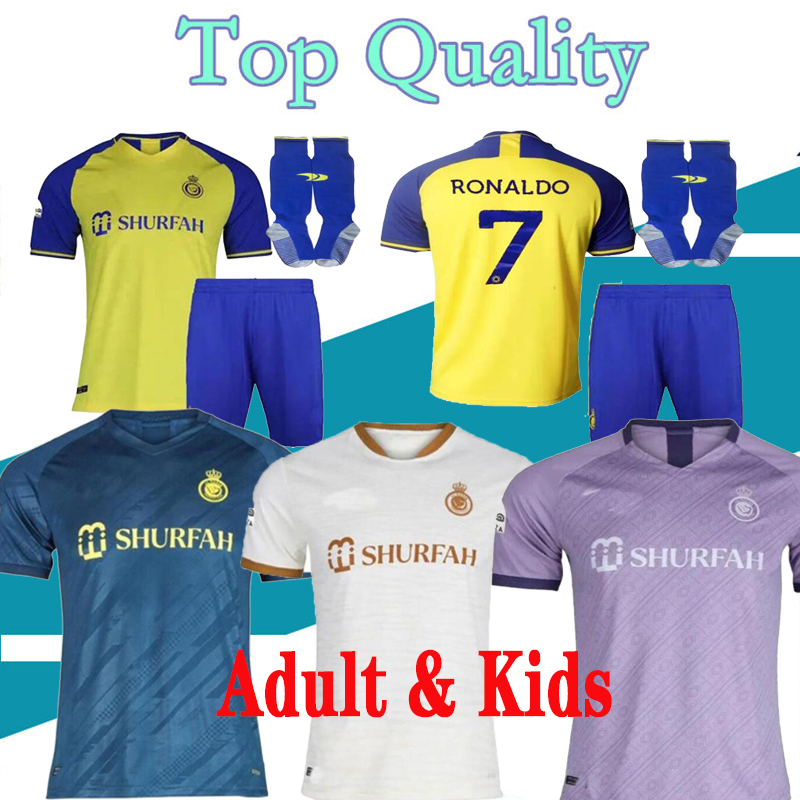 

22 23 Al Nassr FC soccer Jerseys Ronaldo Men Kids Kit with sock uniform Home yellow CR7 boys Football shiirt T Al-Nassr away third fourth MARTINEZ GHAREEB Saudi Arabia, Home kits with socks