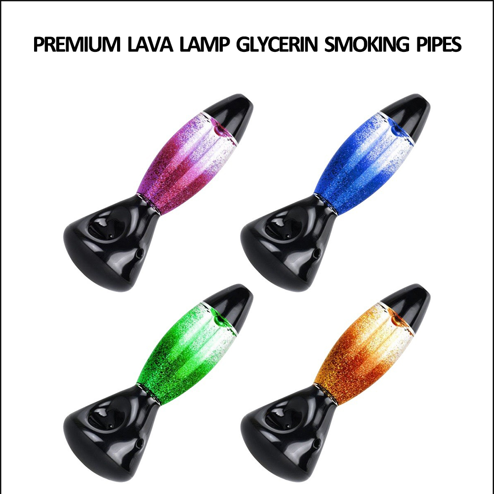 

4.5 inch Lava Lamp Freezable Spoon Pipe smoking accessories glycerin glitter thick glass water pipe bong gift
