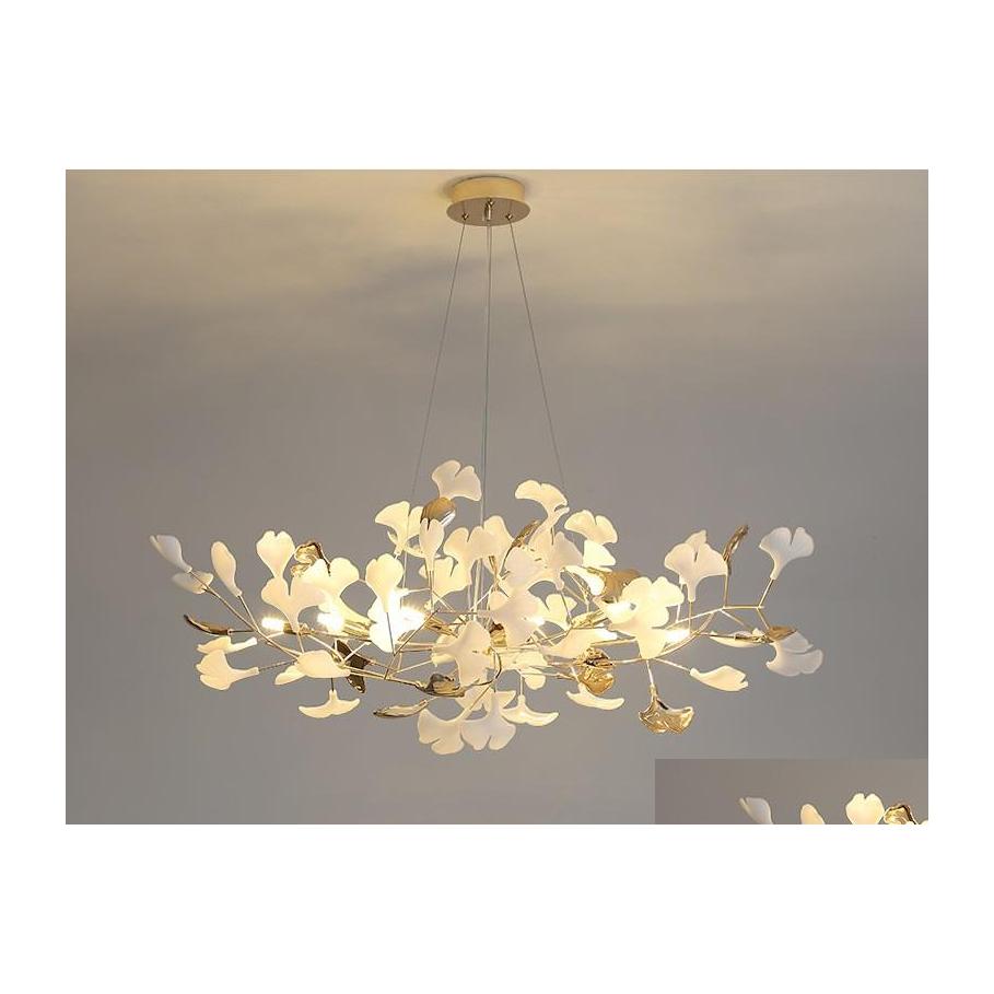 

Pendant Lamps Ginkgo Leaf Decoration Kitchen Dining Room Chandelier Nordic Creative Light Luxury Art Fine Flower Bedroom Living Drop Dh3Yg