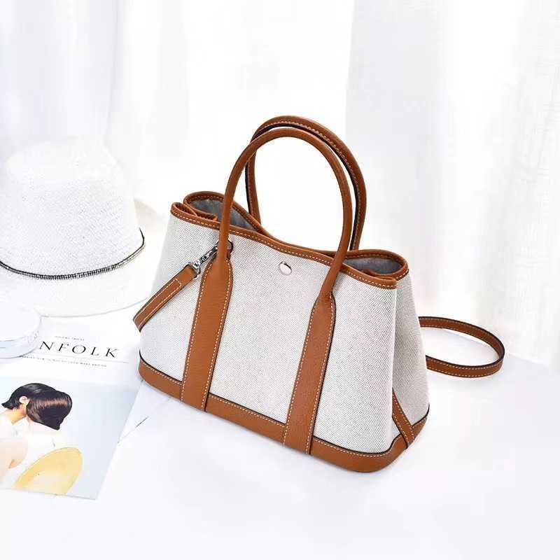 

Factory Wholesale Designer H ormes Totes Handbags H2023 new top layer cow leather with linen canvas garden bag tote hand messenger Have Logo, 25cm (without inner bag) khaki 1