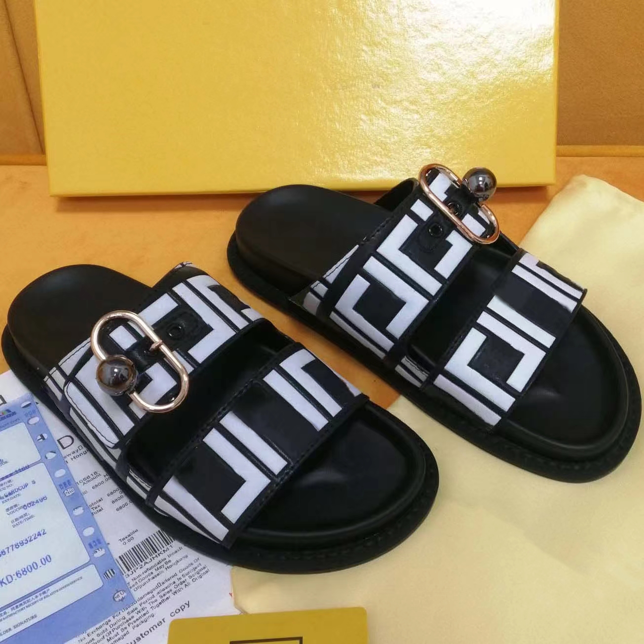 

Slippers sandals sandale famous designer women and men luxury black and white black khaki Shoes, #3