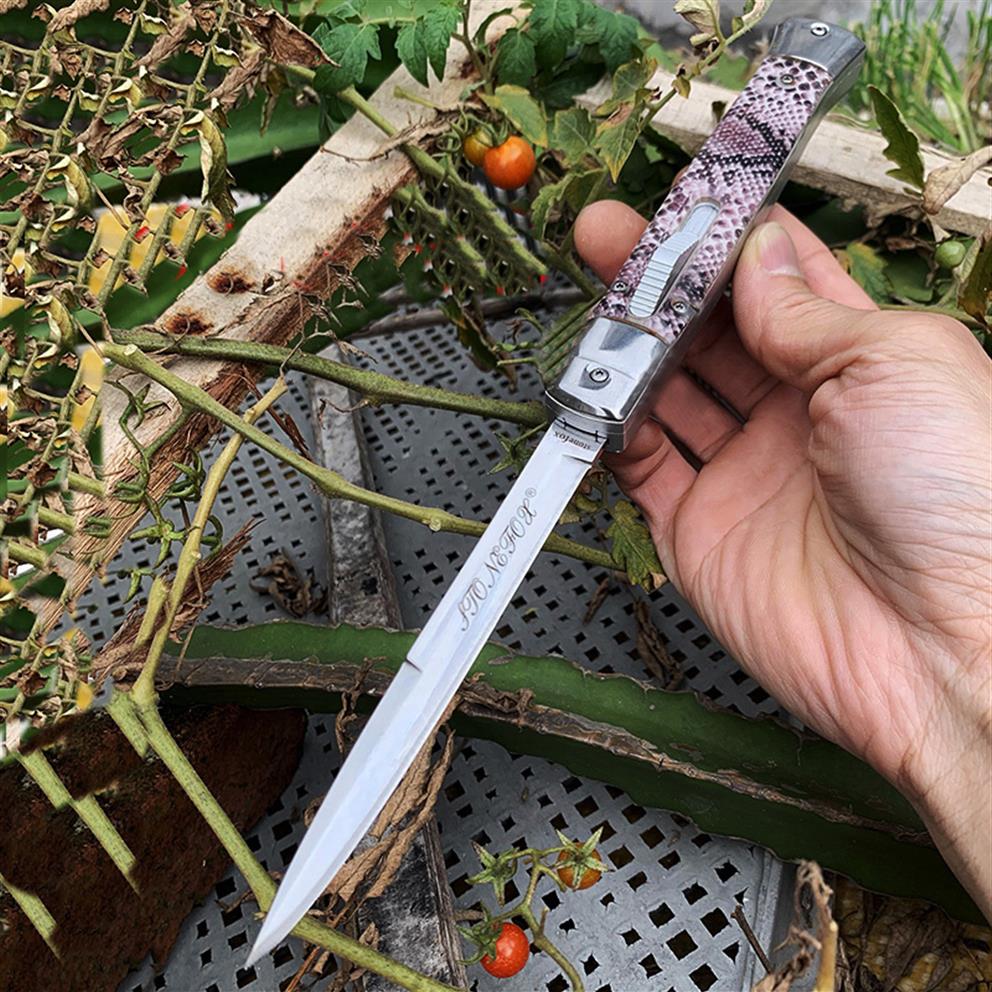 

New 11 Inch Italian mafia Automatic knife out the Front AUTO Tactical knife 440C 58HRC Satin Single Edge Blade EDC Pocket knives228h