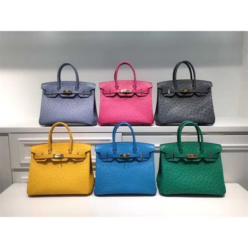

designer handbags herme birkin South African Ostrich Leather Women's Bag hand 30KK leather classic manual wax thread, Big red