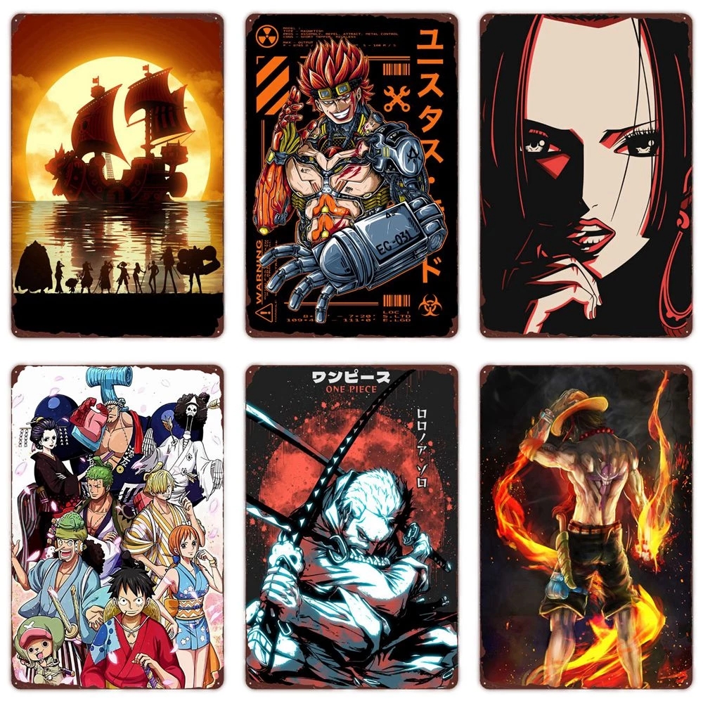 

One Piece Sauron Anime art painting Vintage Metal Tin Sign Four Emperors Robin Hancock Retro Posters for Home Bedroom Wall Decoration Plaque Size 30X20CM w02
