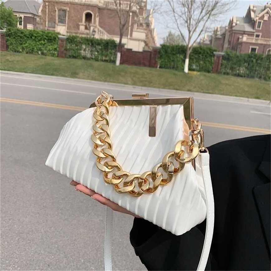 

26% OFF Handbag High quality 2023 new bag Popular women's summer Korean fold clip pocket style chain Shoulder Messenger, White8
