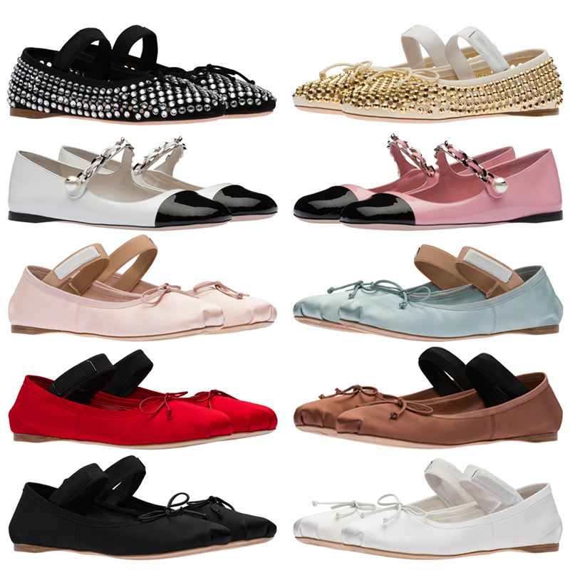 high quality womens Miu ballet shoes boat shoes designer Dress Shoes bow flat bottom Mary Jane comfortable retro elastic band black and white pink g