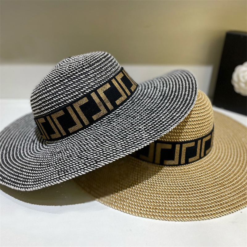 

2023 Fashion Straw Hat Designer Mens Womens Bucket Hat Fitted Hats Sun Protection Summer Travel Beach Sunhat Luxury Letter Large Eaves Caps, F3