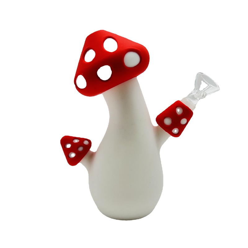 

Silicone mushroom bong hookahs mini bong with 14mm glass bowl smoking pipes Oil Burner Rig Dab Rigs Small Bubbler 6.7 inch