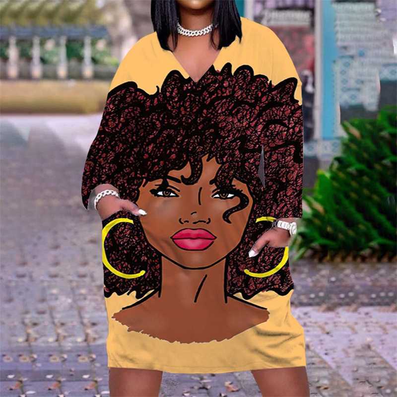 

Casual Dresses Plus Size 3xl 4xl 5xl Women Dress Designer Clothing Digital Print Head Portrait Skirt Pullover V-neck Long-sleeved Onesies, #15