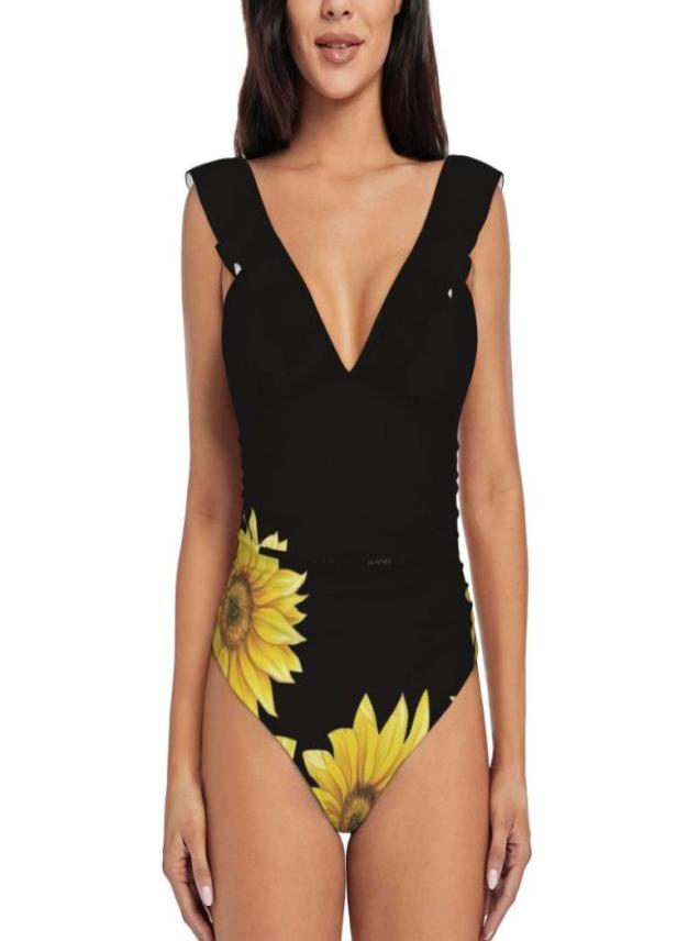 

Women039s Swimwear Sunflowers On Black OnePiece Swimsuit Women Ruffle Bathing Suits Girl Beach Elegant Designs Online Shopping7955452, Classic