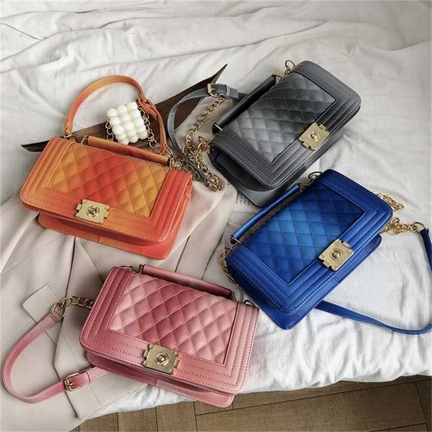 

22% OFF Handbag High quality 2023 new bag Fashionable small square color women's hand texture checkered Shoulder Messenger chain, Blue8