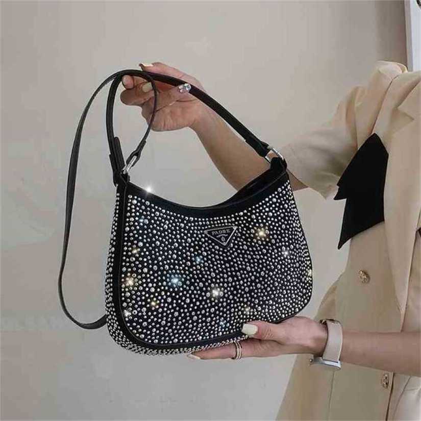 

10% OFF Handbag High quality 2023 new bag red same trend fresh hot diamond Rhinestone Messenger Handbag shoulder armpit, Black5