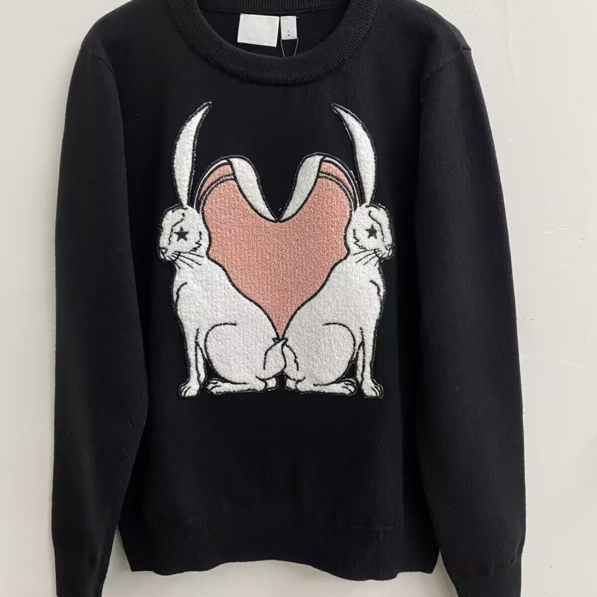 

2022 Autumn Winter Bunny Sweater Loose Casual Sweatshirt Top Women Long Sleeve Fashion Pullover Oversized All-match Jumper Red And Black