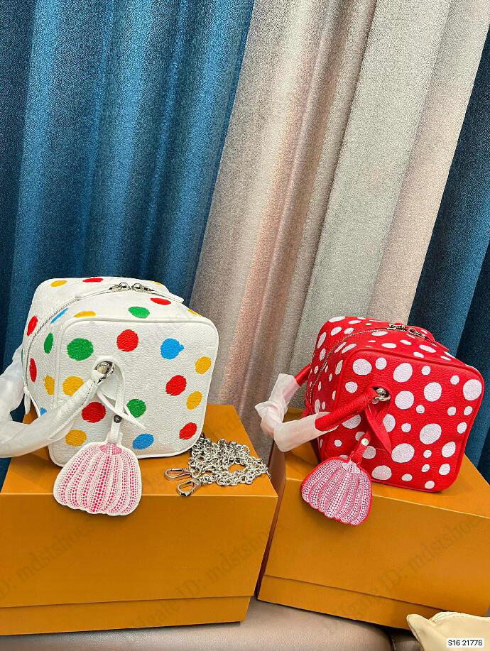 

YK Capucines Rania Dice Bag Mini Organizer Wallet Pumpkin Tag Colorful Dot Designers Handbag Silver Chain Cross Body M21778