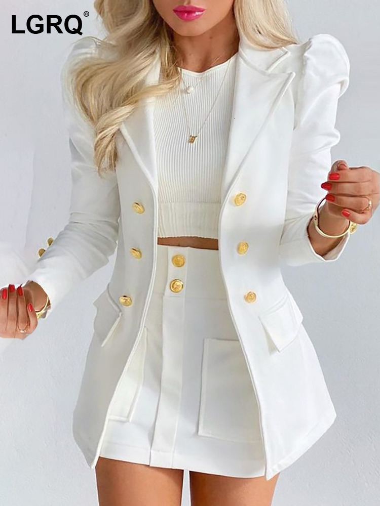 Two Piece Dress LGRQ summer fashion women clothes full sleeves blazer printed single breasted jacket and mini skirt set WW005H 230209