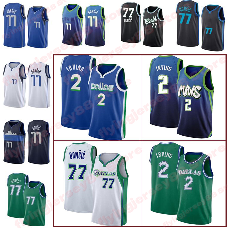 

Mens Kyrie Irving Luka Doncic Basketball Jersey 2 77 41 Dirk Nowitzki 2021 New 75th anniversary White Blue Jerseys stitched Logos, Mens jerseys