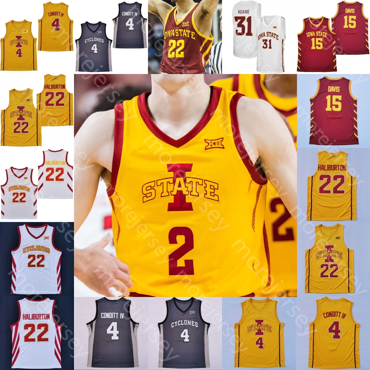 

Iowa State Cyclones Basketball Jersey NCAA College Jaren Holmes Gabe Kalscheur Caleb Grill Osun Osunniyi Aljaz Kunc Tamin Lipsey Robert Jones Haliburton Niang, Yellow 2019