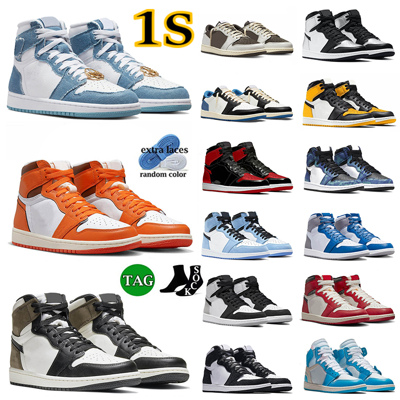 

Men 1s Basketball Shoes Jumpman 1 Dark Mocha Starfish Denim Reverse Mocha Lows Bred Patent Silver Toe Grey Fog Lost Found True Blue Mens Trainers Sneakers Outdoor 36-46, 18