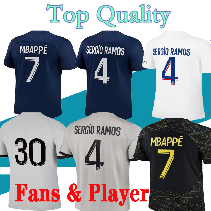 

MBAPPE HAKIMI PLAYER #30 soccer jerseys SERGIO RAMOS 22 23 Maillots de football shirt 2022 2023 away 3rd MARQUINHOS pSGS men kit shirt uniforms maillot foot, Fans