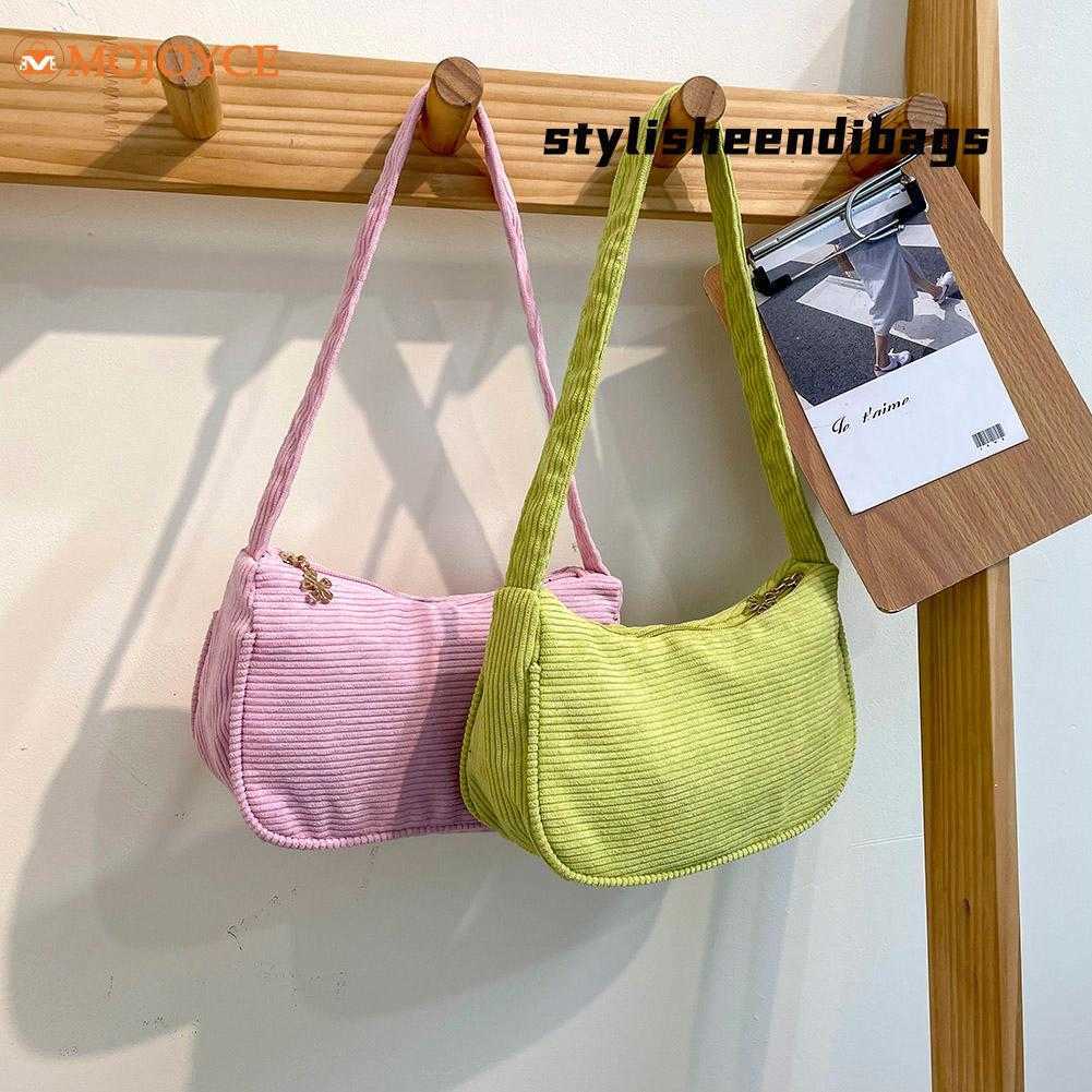 

Shoulder Bags Fashion Women Corduroy Solid Color Underarm Bag Casual Shopper bag 2022's brand Autumn Winter designer Female Shoulder bag Bolsa 0209/23, Pink chain style