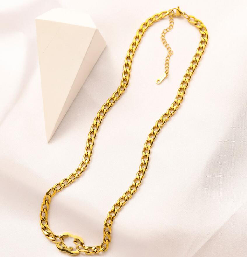 

Never Fading Gold Plated Brand Designer Pendant Necklaces Stainless Steel Letter Choker Link Chain Jewelry Accessories Gift
