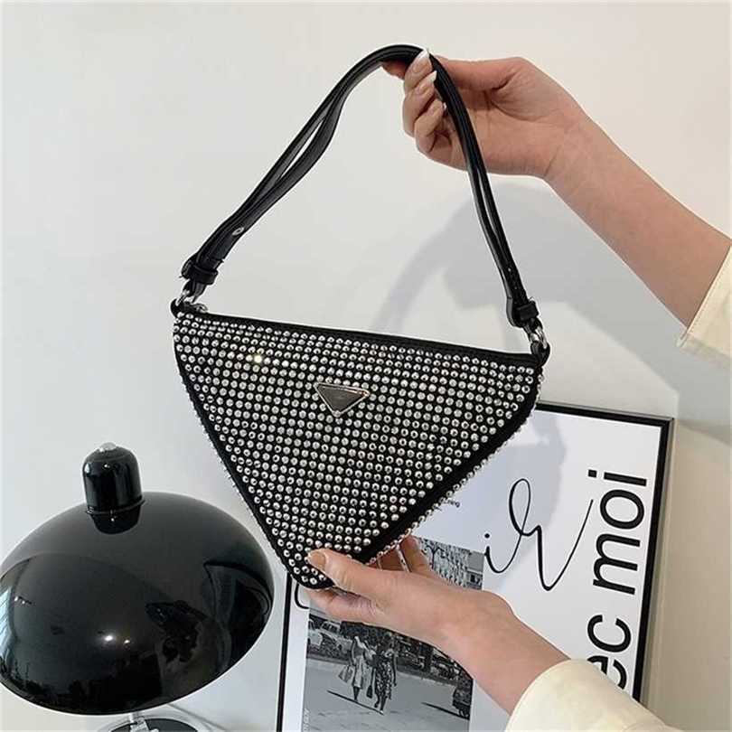 

36% OFF Handbag High quality 2023 new bag Triangle Rhinestone Cross women's summer glittering red shoulder, White9