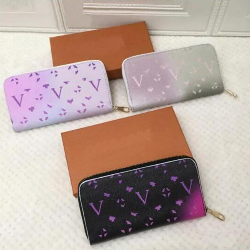 

Women Luxurys Designers Gradient Multicolor Short Long Wallets By the pool Handbag Classic Flower L Bag Ladies Travel Wallet Zippy Coin Purse, #2 long 19.5cm