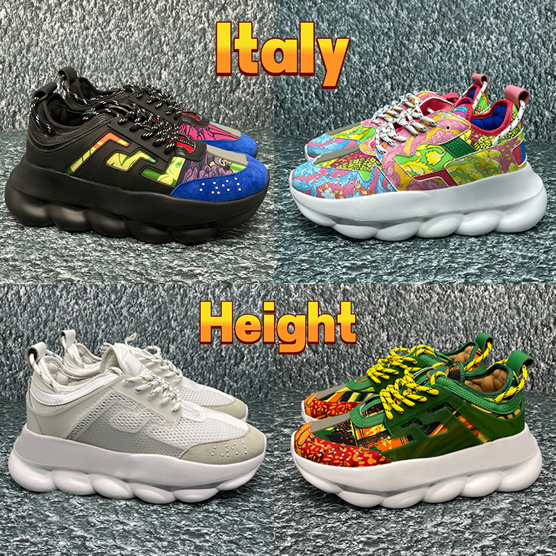 

2023 men women casual shoes Italy triple black white 2.0 gold fluo multi color suede floral purple reflective height chain reaction designer sneakers trainers, 28