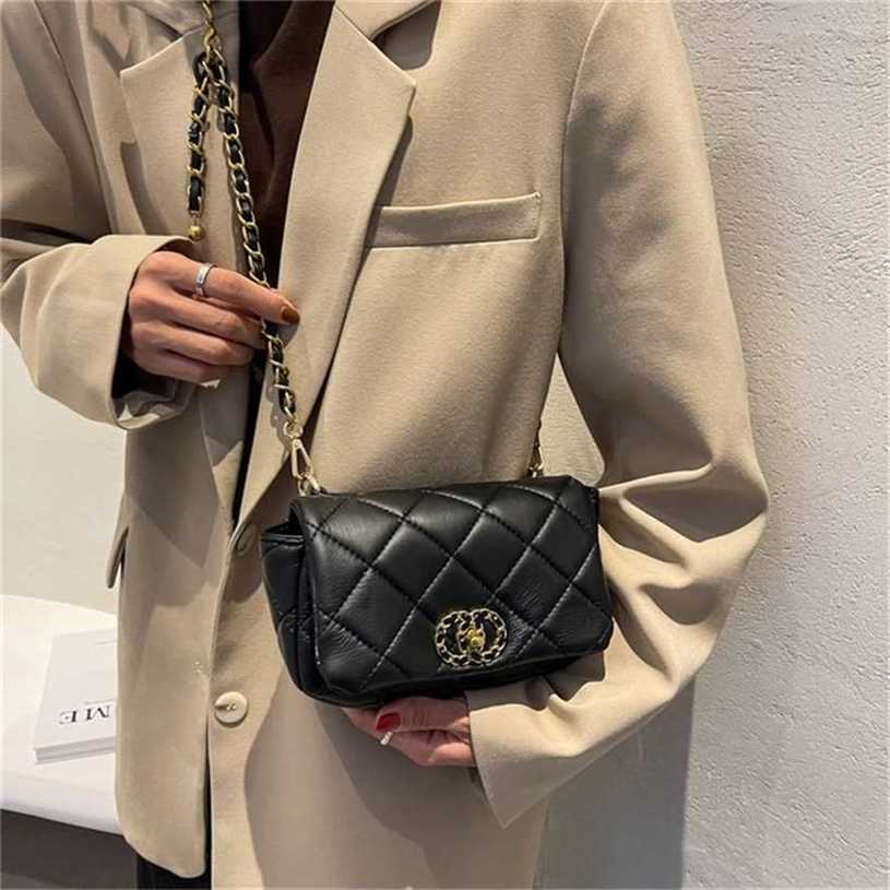 

12% OFF Handbag High quality 2023 new bag Small wind Ling lattice embroidered thread messenger female soft small golden ball chain leisure mobile phone, Black4
