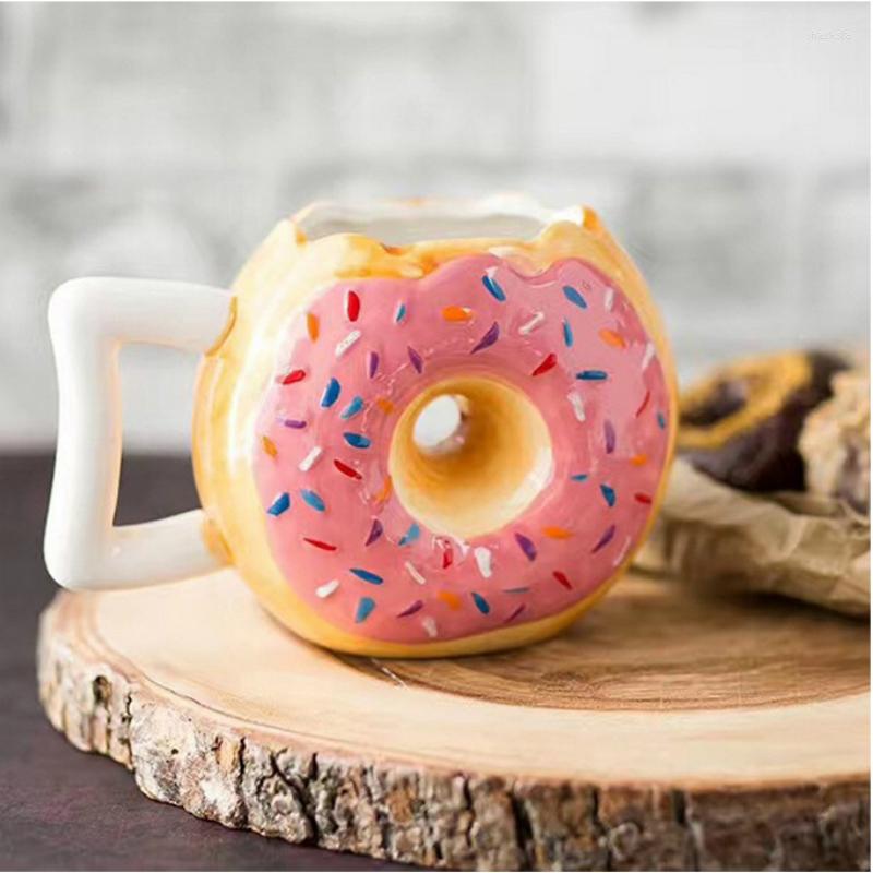 

Mugs Creative Ceramic Cup Bread Donut Shape Mug Biscuit Milk Coffee Tea With Handle Handmade Glass Office Home Desktop Decor, Pink