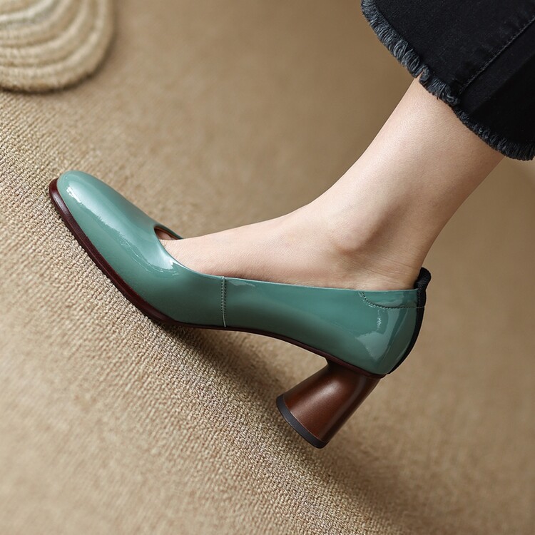 

Fashion High chunky heel Office Work Shoes Women Leather Elegant Wedding Bridal Pumps Lady Dress Shoe