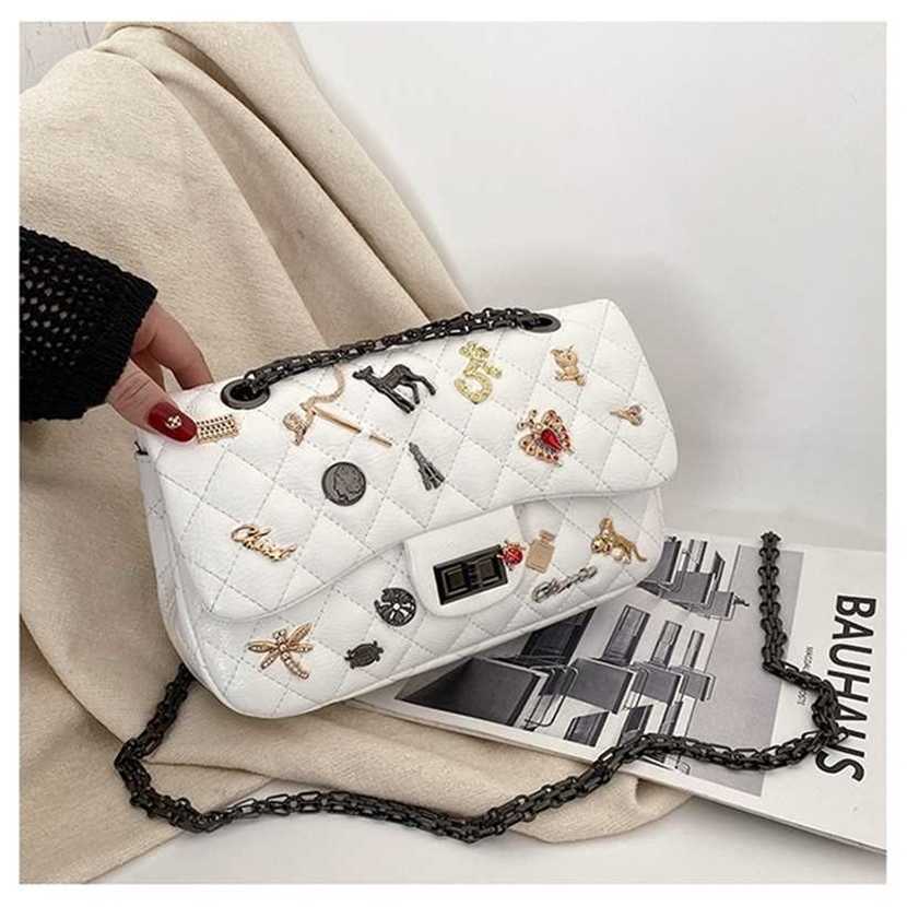 

30% OFF Handbag High quality 2023 new bag women's pop small badge diamond lattice embroidered thread chain trend Shoulder Messenger, White7