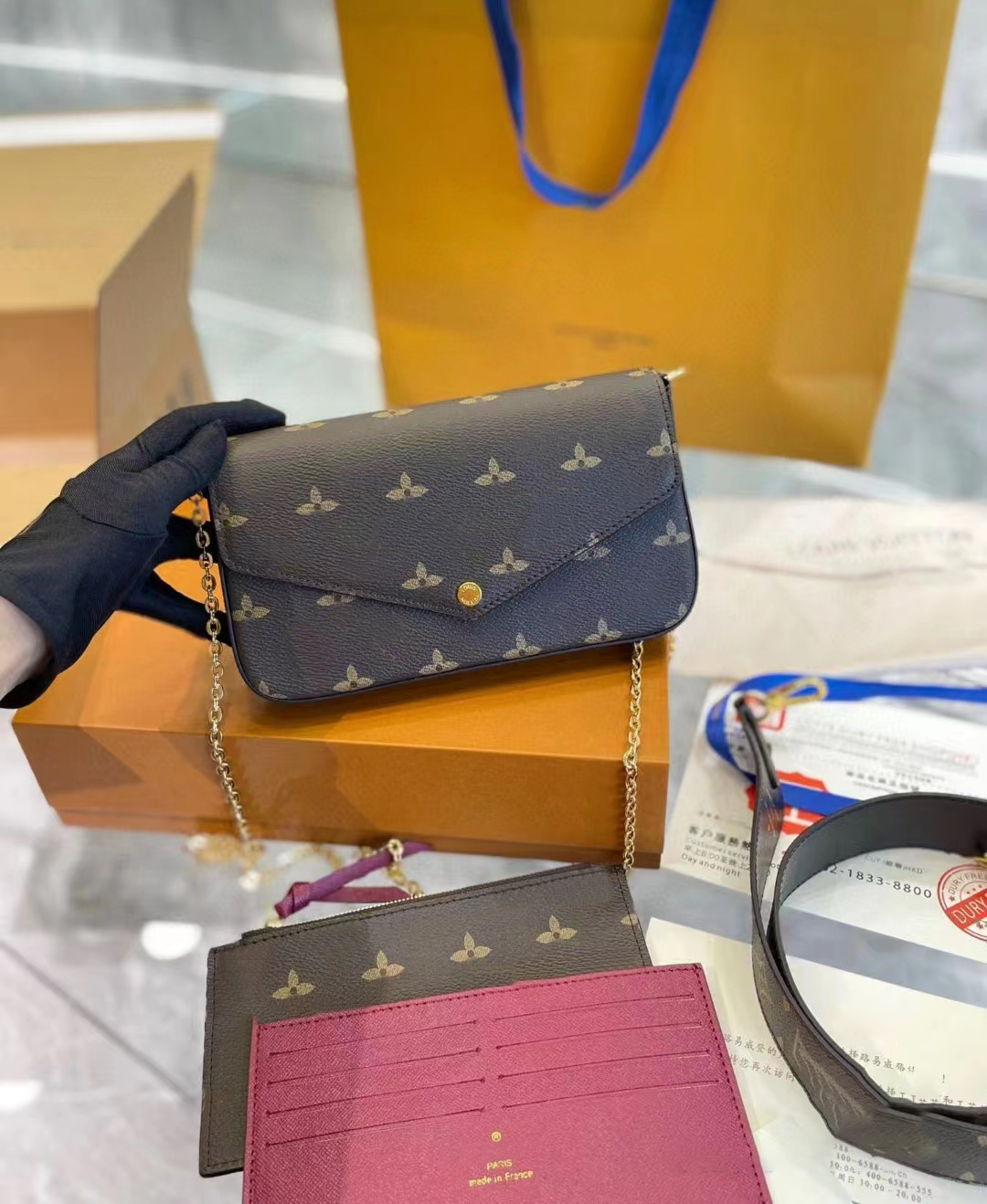 

Fashion 3 piece set shoulder bag Totes Cross Body POCHETTE FeLICIE Genuine Leather handbag men women wallets clutch Luxurys Designers envelope purse travel M61276, Embossing blue