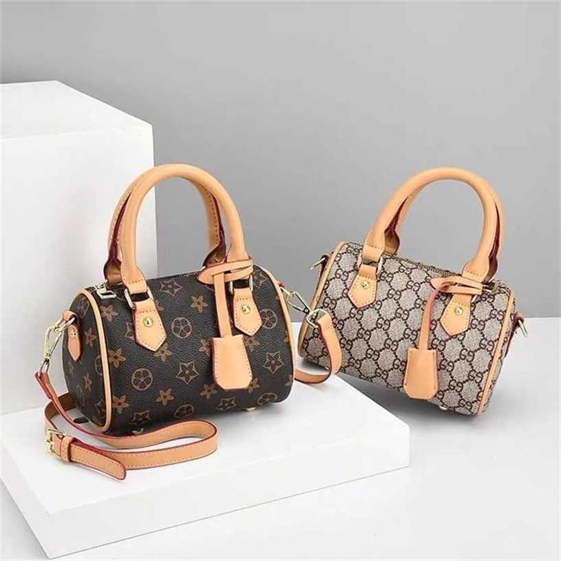 

12% OFF Handbag High quality 2023 new bag Small female red Messenger Handbag old flower pillow cylinder shoulder leather, Wine red gd printing