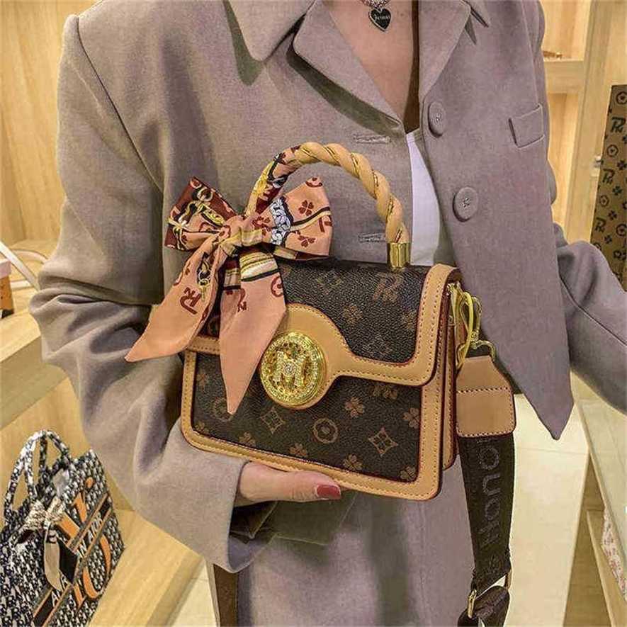 

28% OFF Handbag High quality 2023 new bag women fortune hand women's printed Shoulder Messenger Small Square, Brown + silk scarf