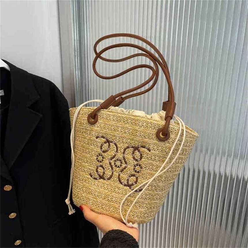 

24% OFF Handbag High quality 2023 new bag Women's Hot Underarm female niche straw woven advanced texture Bucket, Khaki3