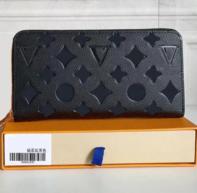 

Fashion Women empreinte Wallet Black clutch lady ladies long wallet pu leather single zipper wallets classical coin purse card holder With box, White lattice