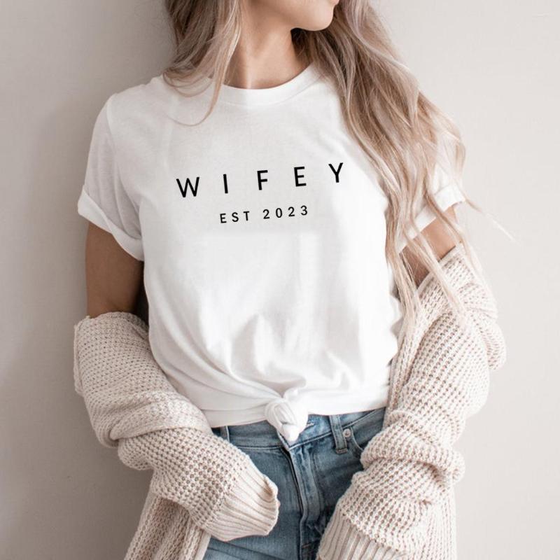 

Women' T Shirts Wifey Est 2023 T-Shirt Shirt Bridal Shower Gift Wedding Women Streetwear Top Summer Lady Casual Tees, White