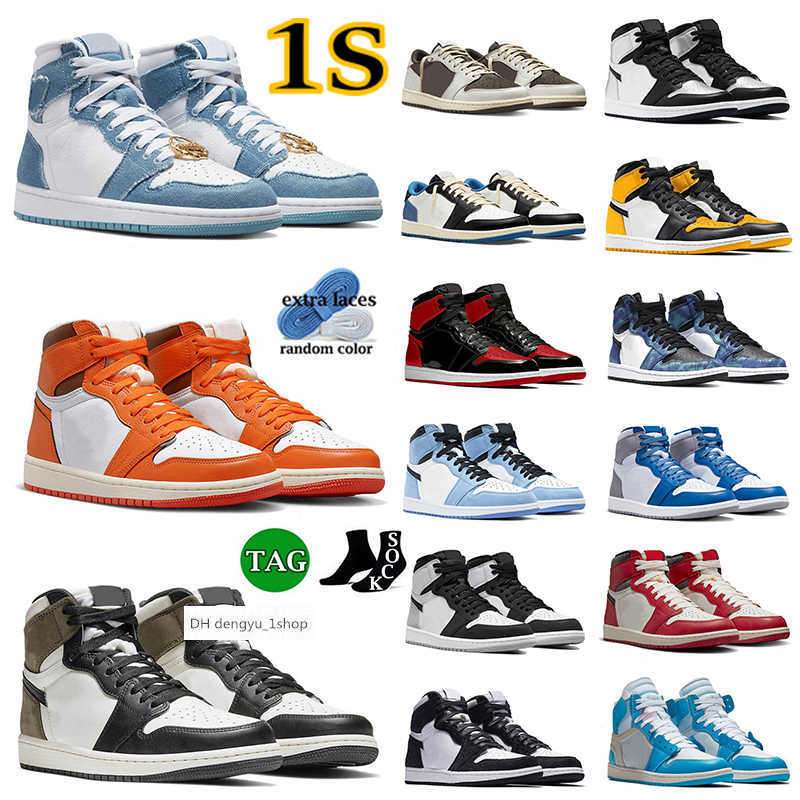 

Men 1s Basketball Shoes Jumpman 1 Dark Mocha Starfish Denim Reverse Mocha Lows Bred Patent Silver Toe Grey Fog Lost Found True Bl OG air shoe, 34