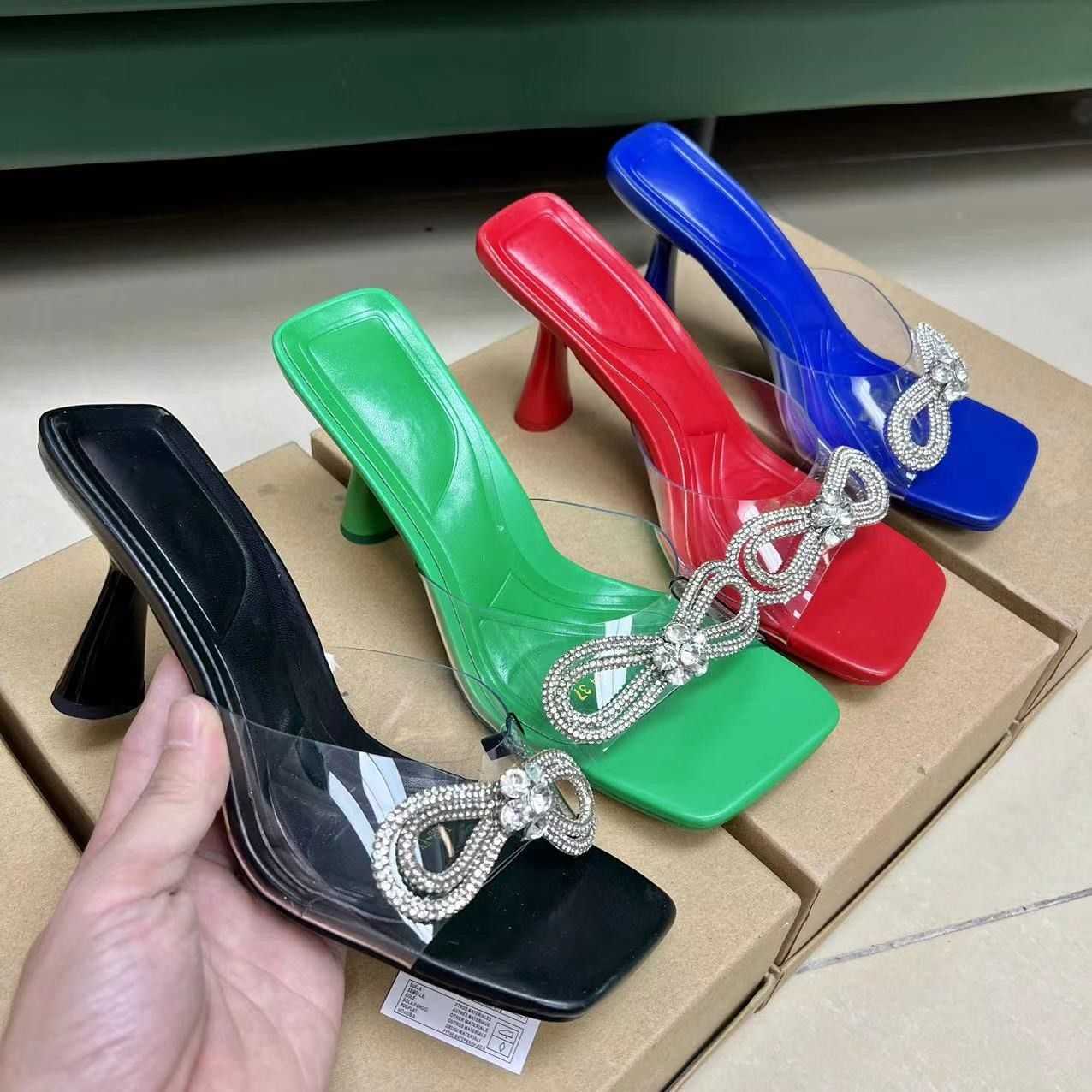 

Sandals Fashionable and Western-style bow high-heeled women's slippers, Black