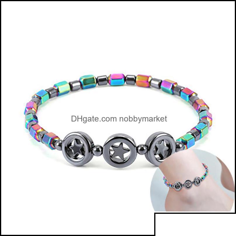 

Anklets Jewelry Magnetic Oval Hematite Stone Bead Bracelet Rainbow Color Women Summer Beach Health Energy Healing Model Foot Drop Del Dhouw