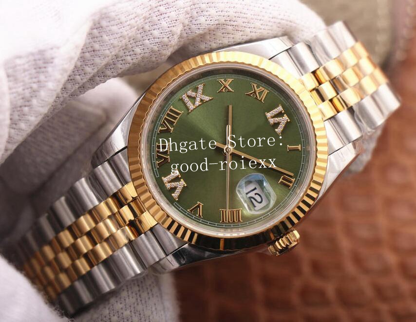 

36mm Watches For Men Watch Men's Bp Olive Green Wimbledon Automatic 2813 Jubilee Bracelet Crystal Diamond Date Yellow Gold Steel Rhinestone Bpf Golden Wristwatches, Champagne