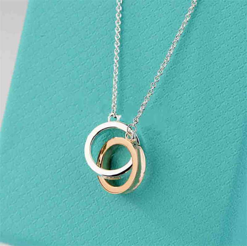 

Designer Double Circle Necklace Ladies Ring Pendant Womens Jewelry Girls Fashion Jewellery Circle Pendant Necklaces Wedding Accessories