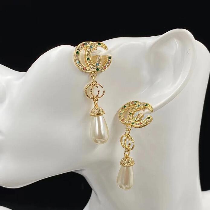 

2023 New Charm Earrings Fashion Luxury Brand Designer Gorgeous Colored Diamond Pearl Pendant Pop Party Star Earrings Wedding Top Jewelry with Box