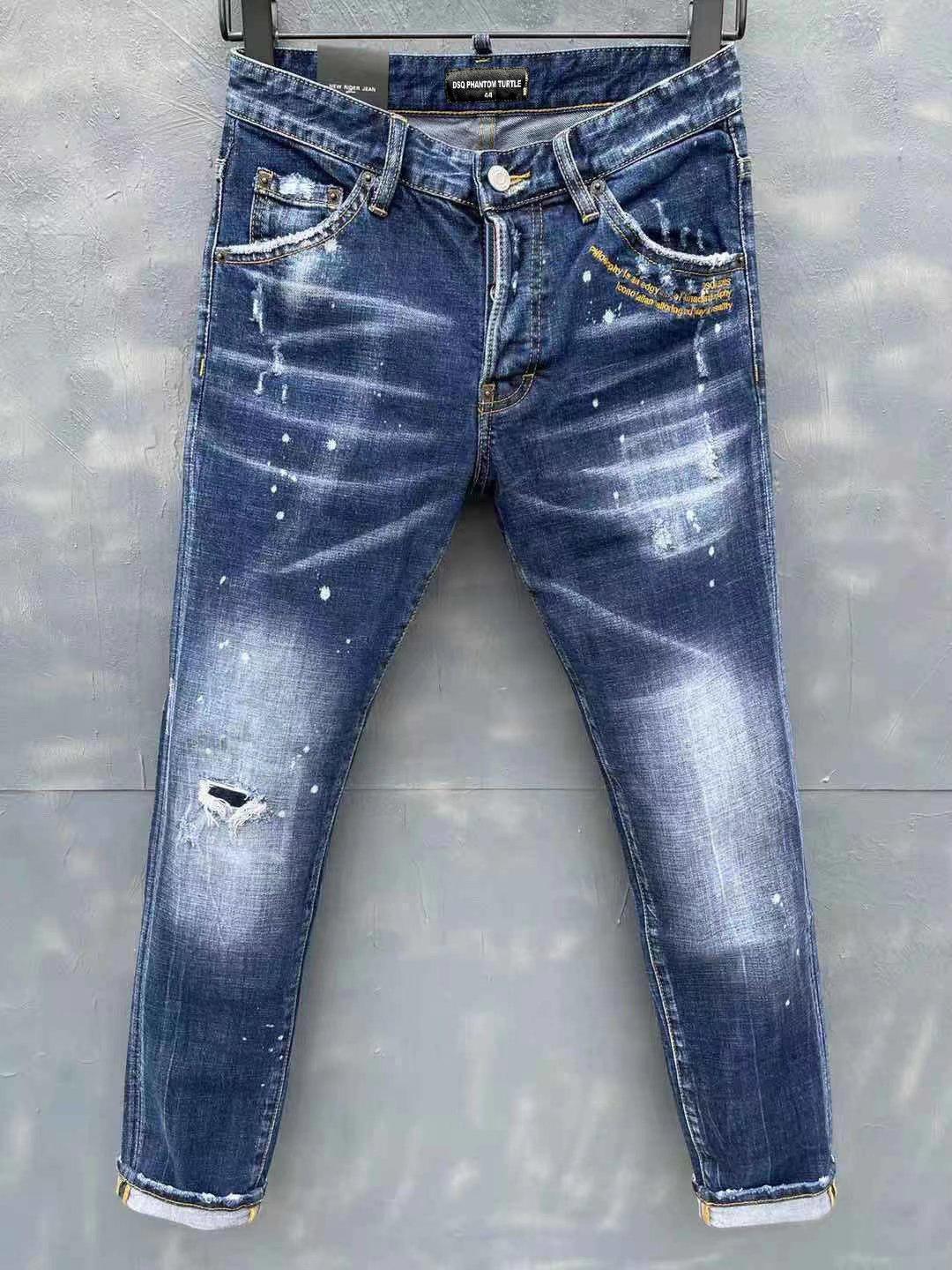 

Dsquare jeans D2 PHANTOM TURTLE Classic Fashion Man Jeans Hip Hop Rock Moto Mens Casual Design Ripped Jeans Distressed Skinny Denim wJi, As picture
