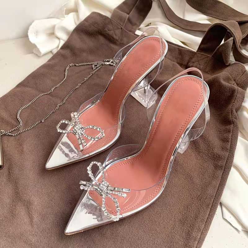 

Sandals Transparent pointed s Bowknot crystal pure lust rhinestone sandals Spring crystal Fairy style high-heeled sandals, Red